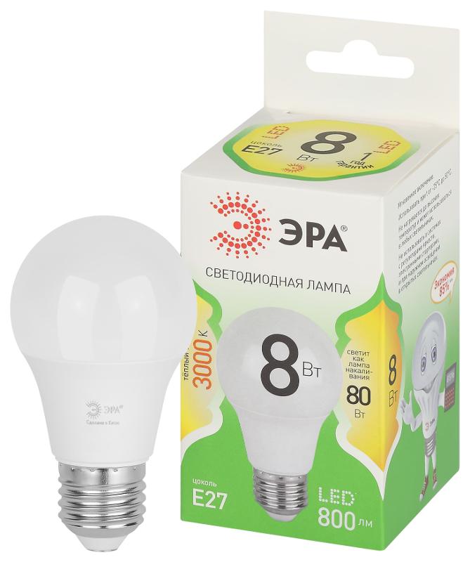 Лампа светодиодная  GREEN LINE LED A60-8W-830-E27 GL E27 8 Вт теплый свет | Б0067105 | ЭРА — миниатюра 1
