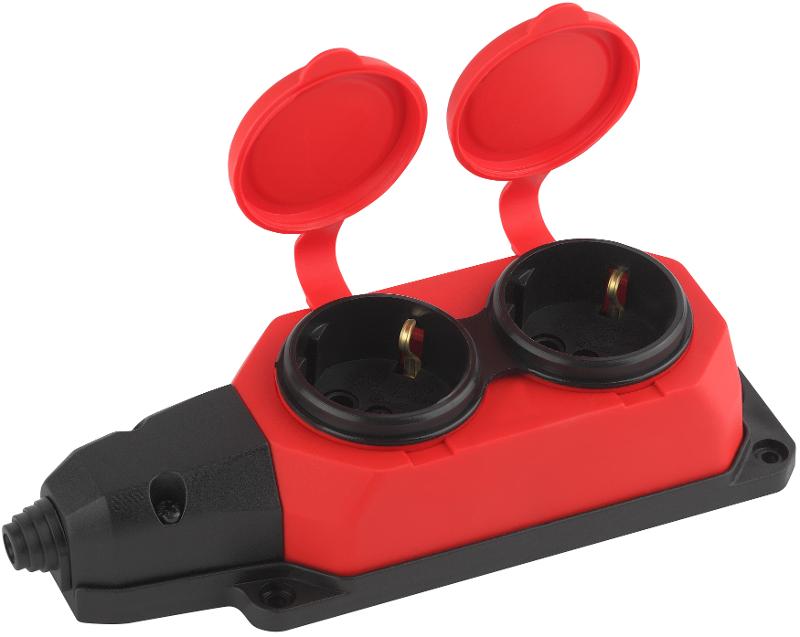 K-2e-RED-IP44 ЭРА Колодка каучуковая с/з 2гн 16A IP44 красная | Б0044551 | ЭРА — миниатюра 3