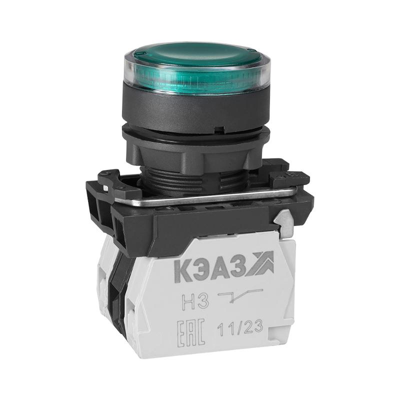 Кнопка КМЕ4511мЛ-220В-зеленый-1но+1нз-цилиндр-индикатор-IP54| 309579 | КЭАЗ — КЭАЗ (Курский электроаппаратный завод)