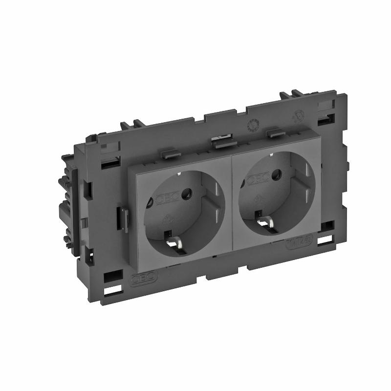 Розетка двойная 0° Modul45connect с з/к, 250 В, 16A (черный) (STD-D0C8 SWGR2) | 6120440 | OBO Bettermann — OBO Bettermann