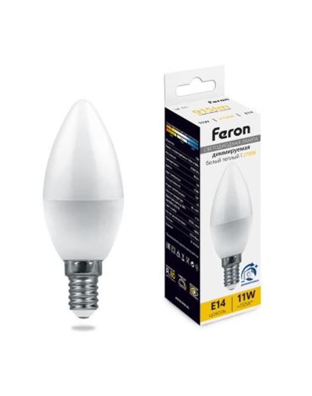 Лампа светодиодная диммируемая, (11W) 230V E14 2700K С37, LB-771 | 51055 | FERON — фото 1 | Sento