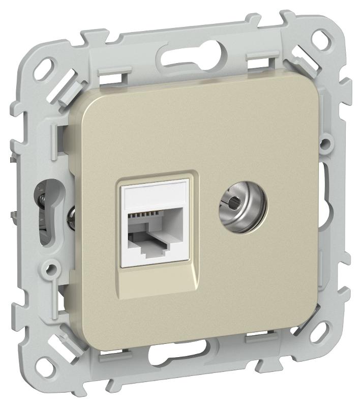 FLITE Розетка 2-ая RJ45/TV кат.5Е UTP РКТВ5е-2-0-ФлШ шампань | FI-AK22-1-K37 | IEK — IEK (ИЭК)