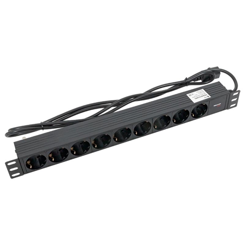 Блок розеток PDU TERACOM PRO 19" 1U 10А/250В 9 розеток Schuko 2 м 3x1,5 мм2 вилка C14 | TRP-HPD-PL-10A-9SH-2MC14 | EKF — миниатюра 6
