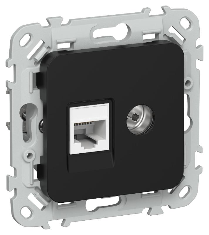 FLITE Розетка 2-ая RJ45/TV кат.5Е UTP РКТВ5е-2-0-ФлЧ черный | FI-AK22-1-K02 | IEK — IEK (ИЭК)