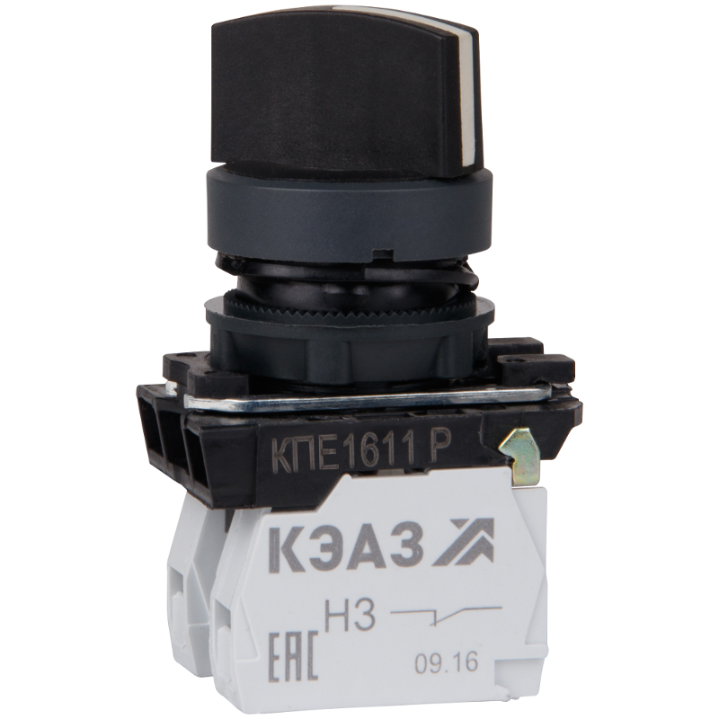 Переключатель КПЕ1611Р-черный-1но+1нз-ручка-фикс-2поз-IP65 | 248268 | КЭАЗ — КЭАЗ (Курский электроаппаратный завод)