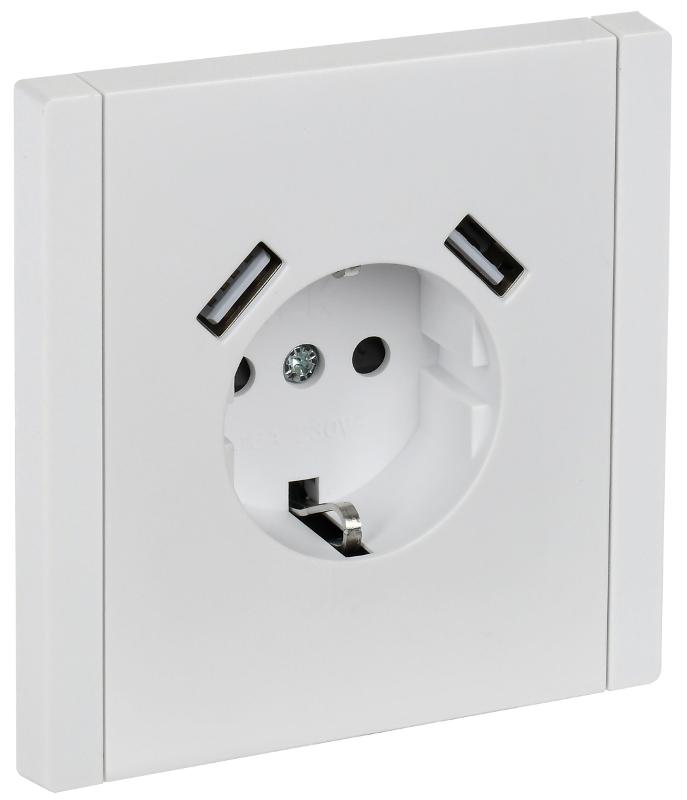 FORTE&PIANO Розетка с заземлением, со шторками в/к 16А USB A+A 3,1А FP245 белый | FP-R14-16-U21-D31-K01 | IEK — миниатюра 1