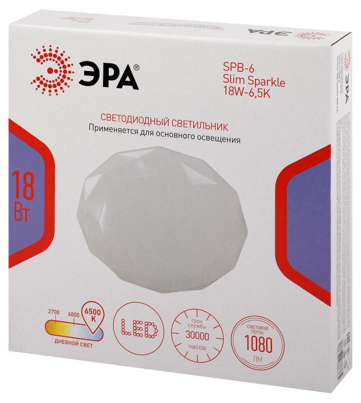 Светильник потолочный светодиодный  Классик без ДУ SPB-6 Slim Sparkle 18W-6,5K 6500 | Б0069786 | ЭРА — миниатюра 2