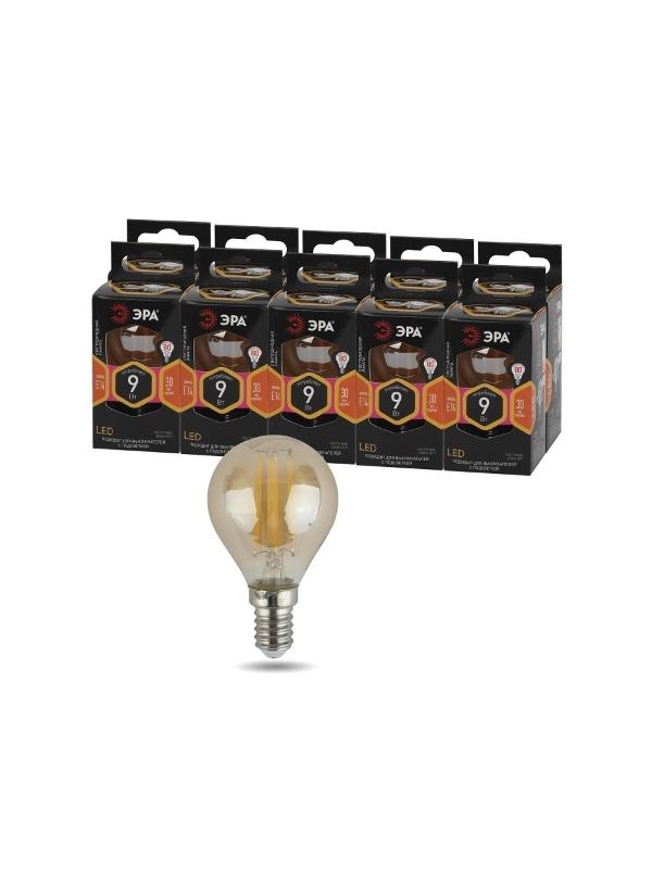 Лампа светодиодная F-LED P45-9W-827-E14 gold (филамент, шар золот, 9Вт, тепл, E14) | Б0047022 | ЭРА — миниатюра 5