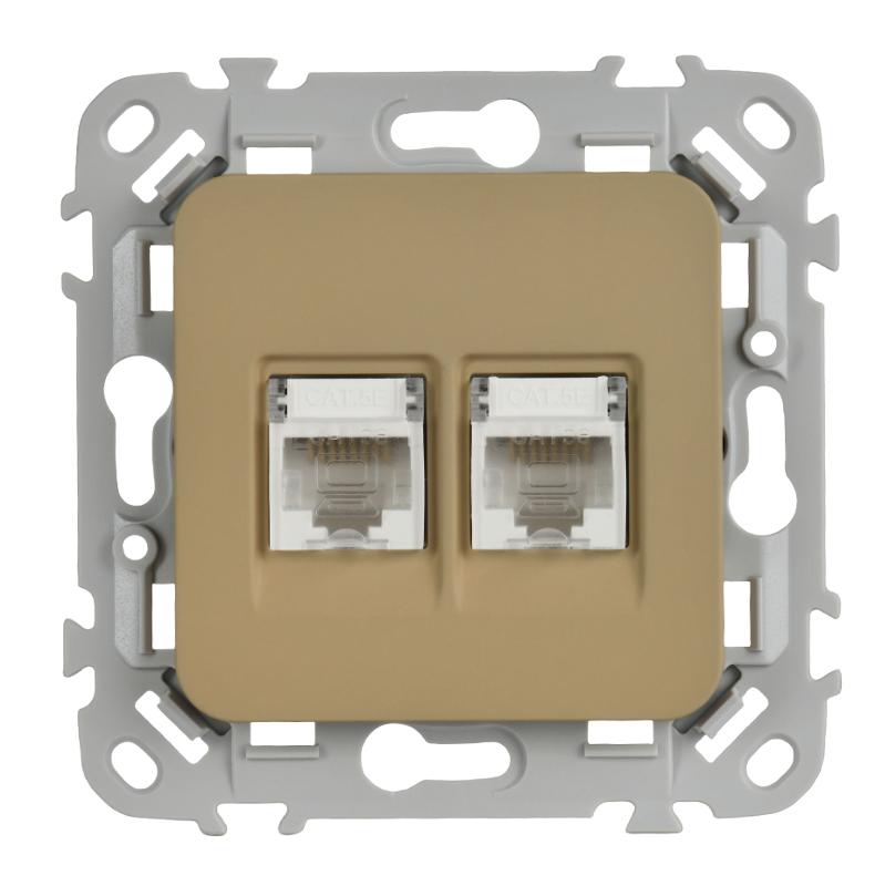 FLITE Розетка 2-ая компьютерная RJ45 кат.5Е UTP РК5е-2-0-ФлХ хаки | FI-K22-1-K59 | IEK — миниатюра 2