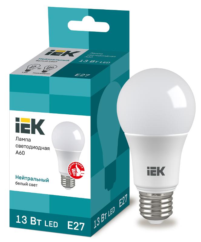 Лампа светодиодная LED 13Вт Е27 230В 4000К ECO А60 груша | LLE-A60-13-230-40-E27 | IEK — миниатюра 1