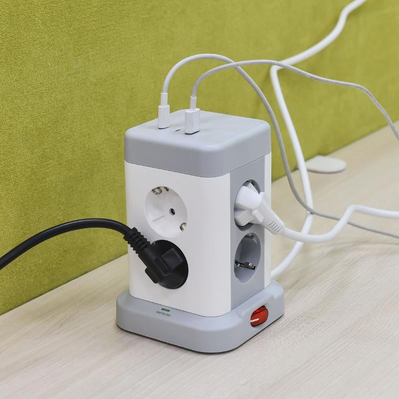 DOMINIC Удлинитель У08K 1,5м 3х1мм2 USB A+C 20Вт сер | DN-YP30-16-08-01-ZKU-K41 | IEK — миниатюра 7