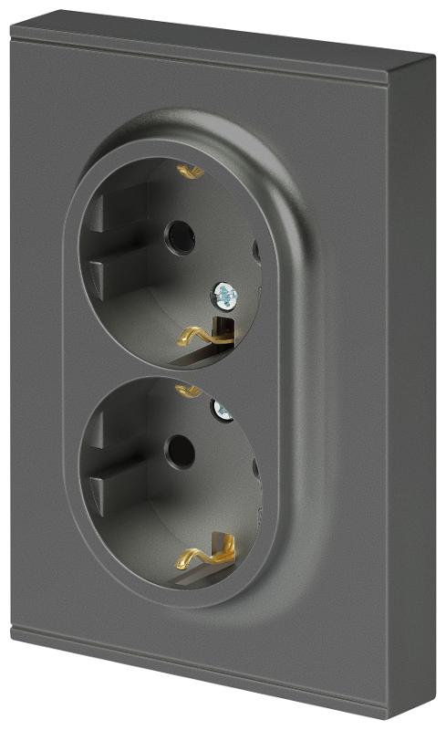 Розетка Arktik 16-2105-06 двойная с заземлением 2X2P+E Schuko со шторками 16А-250В графит | Б0070459 | ЭРА — миниатюра 3