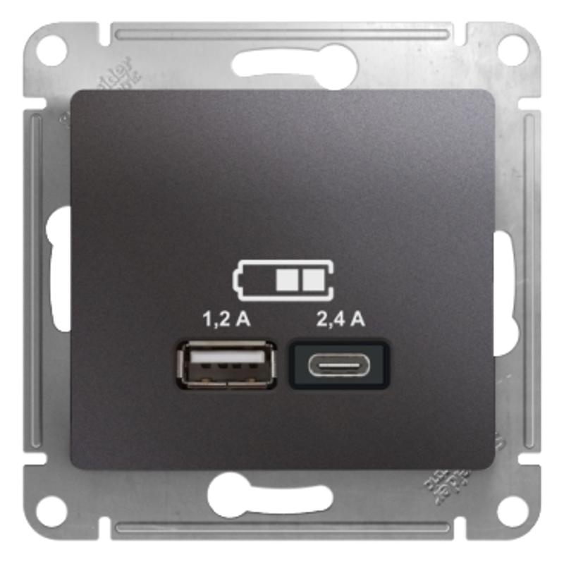 Glossa Графит USB Розетка A+С, 5В/2,4А, 2х5В/1,2 А, механизм | GSL001339 | SE — Systeme Electric