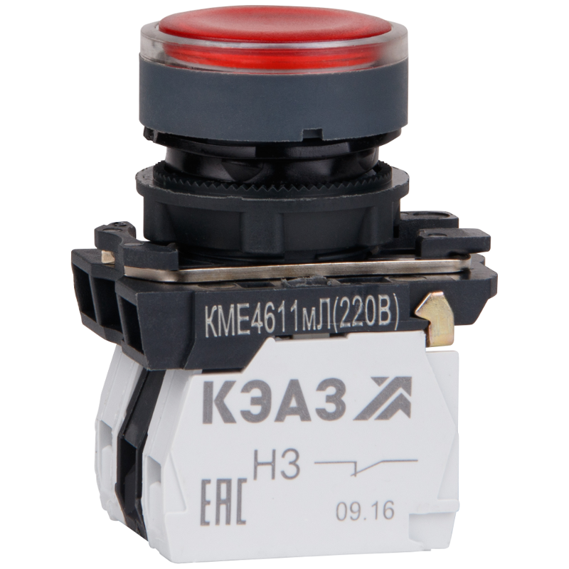 Кнопка КМЕ4611мЛ-220В-красный-1но+1нз-цилиндр-индикатор-IP65 | 248251 | КЭАЗ — КЭАЗ (Курский электроаппаратный завод)