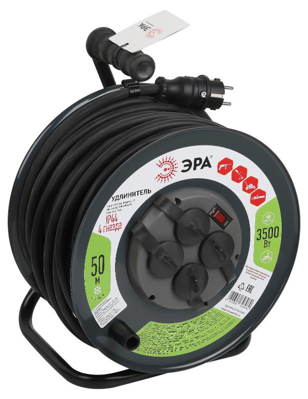 Удлинитель силовой ЭРА метал. катушка с заземл. RMx-4es-3x2.5-50m-IP44(KG )50м с выкл. 4 гн 3x2.5мм2 | Б0052919 | ЭРА — миниатюра 1