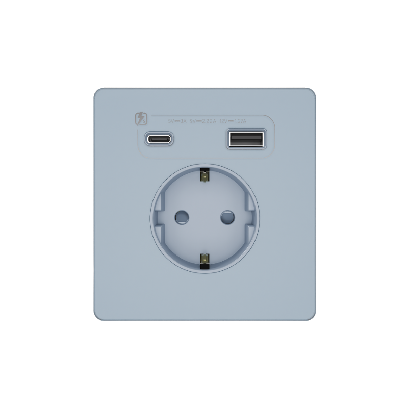Systeme Infinity, Розетка С/У с ЗК и зар.устр.USB А+С 20Вт (250В, 16А, защит.шторки), Стальное небо — миниатюра 2