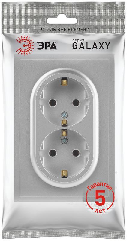 Розетка Galaxy 15-2105-03 с заземлением двойная 2X2P+E Schuko со шторками IP20 16А-250В алюминий | Б0070701 | ЭРА — миниатюра 2