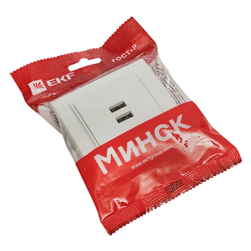 Минск Розетка USB 2-местная СП 2,1А  белая   | ERR-2USB-100 | EKF — миниатюра 7