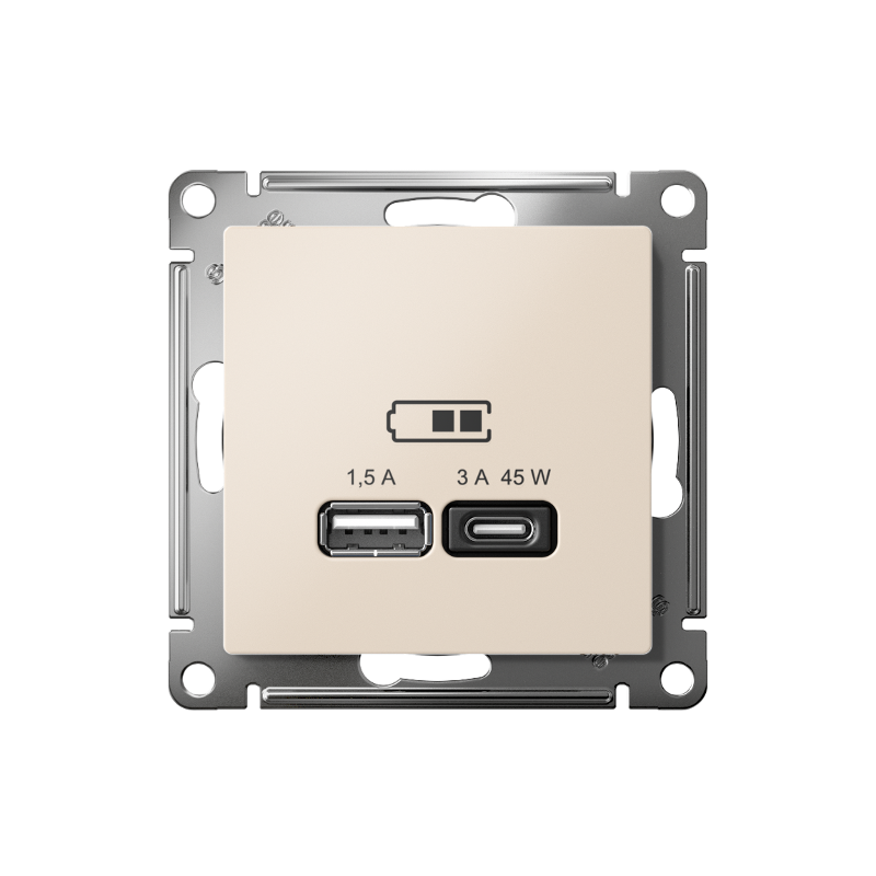 AtlasDesign Бежевый USB Розетка A + тип-C 45W высокоскоростной заряд QC PD | ATN000229 | SE — миниатюра 2