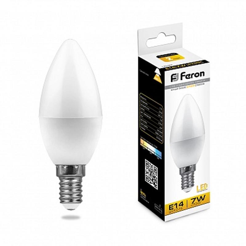 Лампа светодиодная LB-97 (7W) 230V E14 2700K свеча | 25475 | FERON — Feron