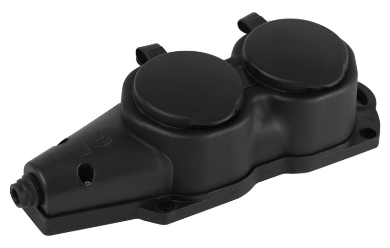 Колодка  KX-2e-B-IP44 каучуковая с заземлением 2 розетки 16A IP44 черная | Б0068451 | ЭРА — ЭРА (Энергия света)