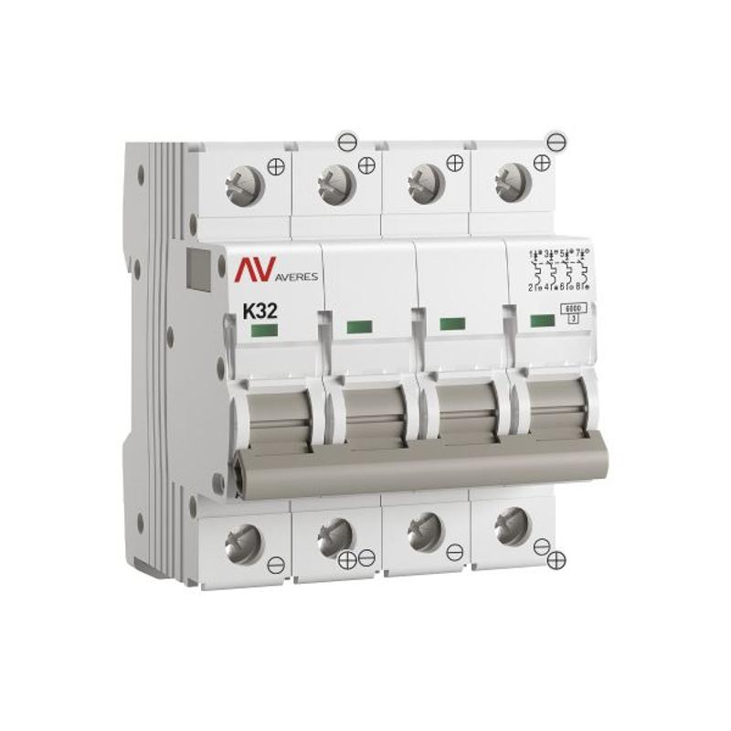 Выключатель автоматический AV-6 DC 4P 32A (K) 6kA AVERES | mcb6-DC-4-32K-av | EKF — EKF