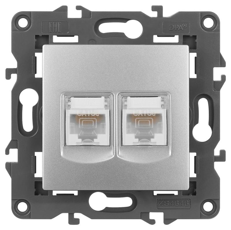 14-3108-03 Розетка 2хRJ45, IP20, алюминий | Б0034310 | ЭРА — миниатюра 1