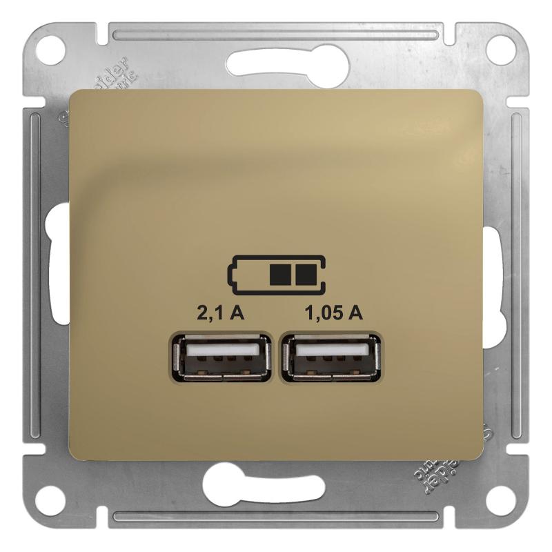 Glossa Титан USB Розетка, 5В/2100мА, 2х5В/1050мА, механизм | GSL000433 | SE — Systeme Electric