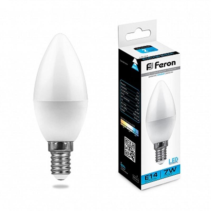 Лампа светодиодная LB-97 (7W) 230V E14 6400K свеча | 25477 | FERON — Feron
