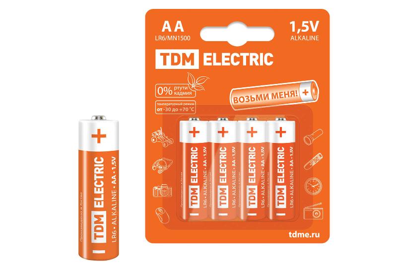 Элементы питания LR6 AA Alkaline 1,5V BP-4  | SQ1702-0003 | TDM — TDM ELECTRIC