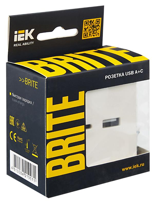 BRITE Розетка USB A+C 18Вт РЮ11-1-БрЖ жемчужный | BR-U22-018-K36 | IEK — миниатюра 7