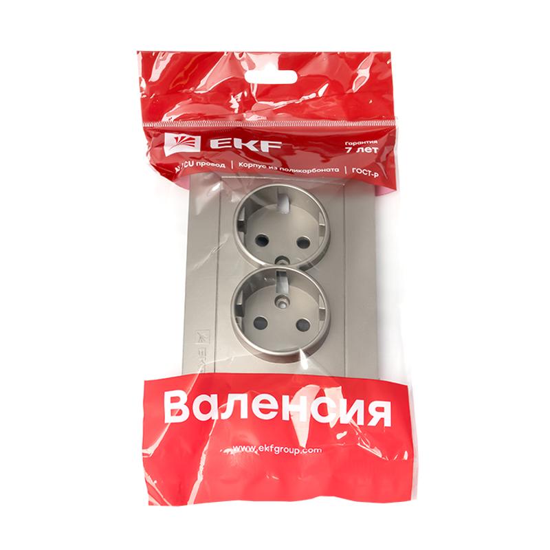Валенсия лицевая панель розетки 2-местной с/з 16А кашемир с защ. штор. EKF PROxima |  ESR16-L-128-40 |  EKF — миниатюра 2