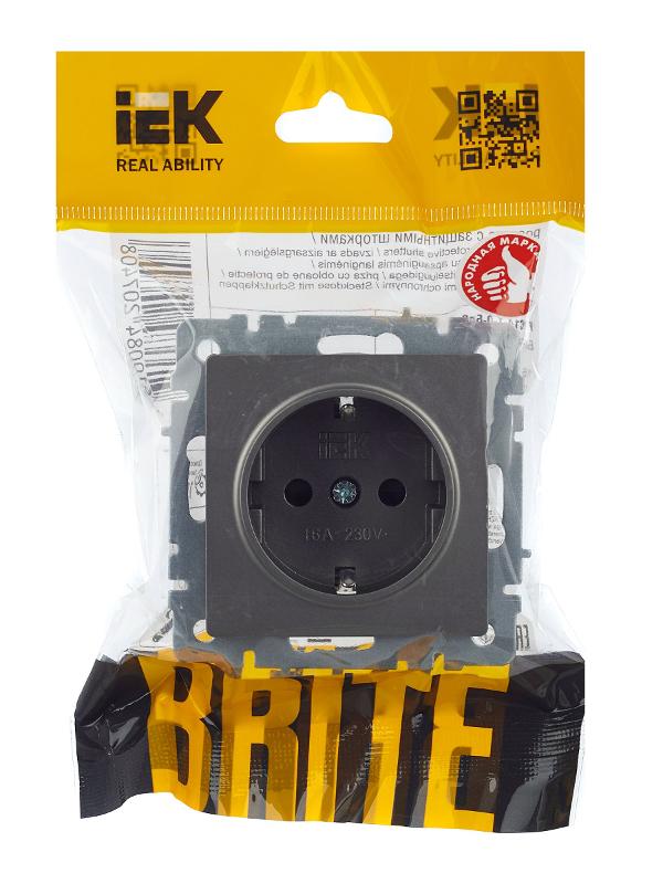 BRITE Розетка с заземлением со шторками 16А РС14-1-0-БрС сталь | BR-R14-16-K46 | IEK — миниатюра 7