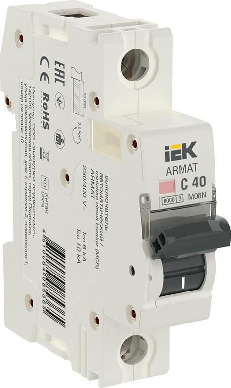 Выключатель автоматический однополюсный M06N 1P C 40А 6кА ARMAT | AR-M06N-1-C040 | IEK — миниатюра 1