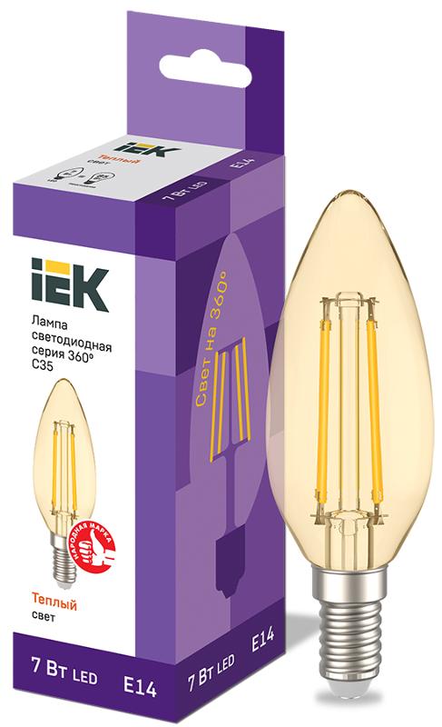 Лампа светодиодная LED C35 свеча золото 7Вт 230В 2700К E14 серия 360° | LLF-C35-7-230-30-E14-CLG | IEK — IEK (ИЭК)