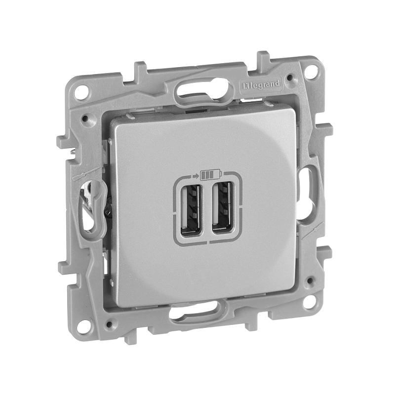 Etika Алюминий Розетка USB 2-ая 240В/5В 2400мА | 672494 | Legrand — Legrand