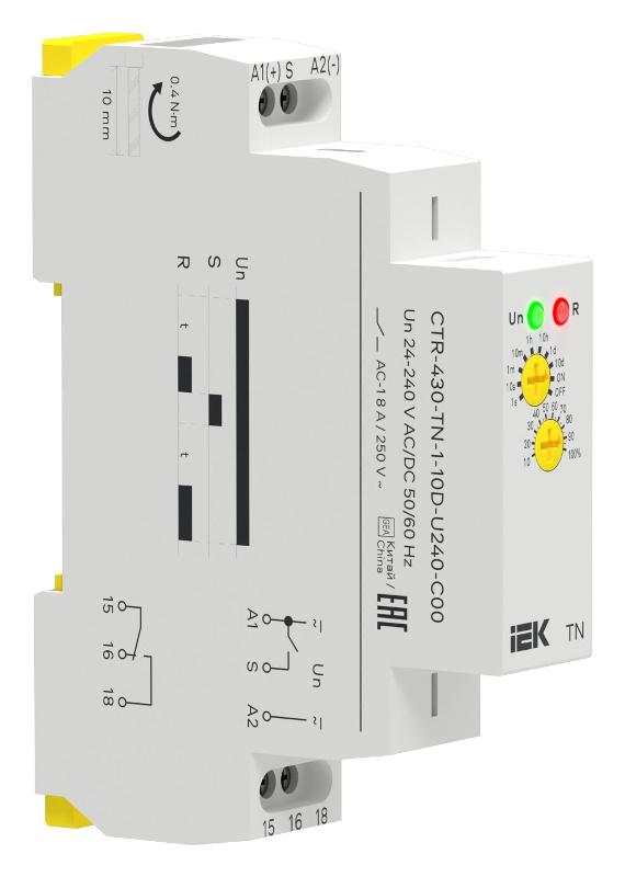 Реле задержки включения TN 1 конт. 24-240В AC/DC | CTR-430-TN-1-10D-U240-C00 | IEK — миниатюра 1