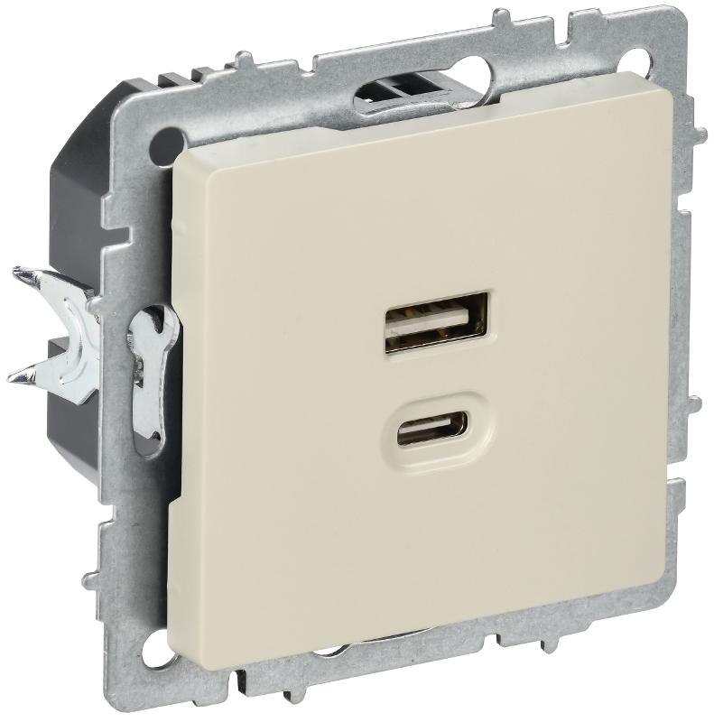 BRITE Роз. USB A+C 45Вт высокоск. зар. РЮ11-2-БрКр беж. | BR-U22-045-K10 | IEK — миниатюра 1