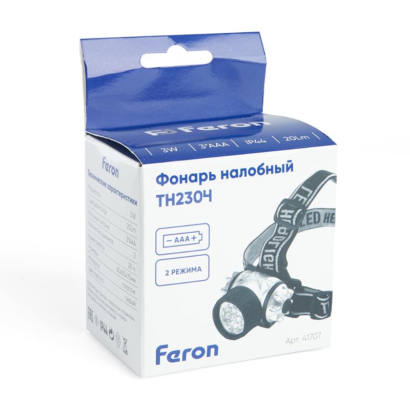 Фонарь налобный светодиодный, работающий от батареек 3*AAA, 3W 14LEDs, IP44, пластик, TH2304 | 41708 | FERON — миниатюра 3