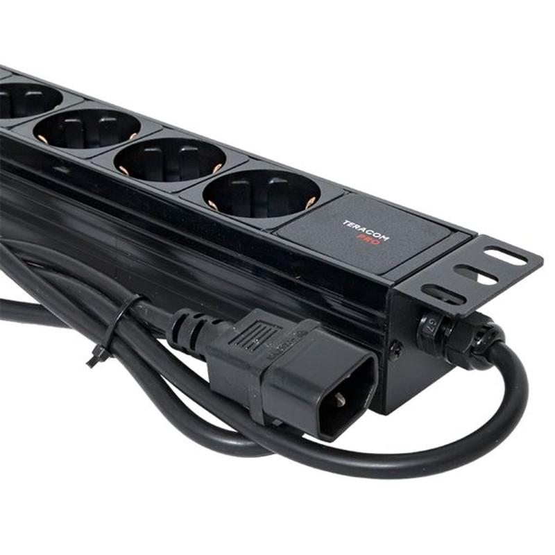 Блок розеток PDU TERACOM PRO 19" 1U 10А/250В 9 розеток Schuko 2 м 3x1,5 мм2 вилка C14 | TRP-HPD-PL-10A-9SH-2MC14 | EKF — миниатюра 16