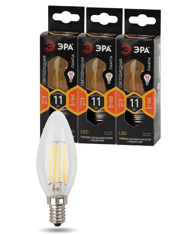 Лампа светодиодная F-LED B35-11w-827-E14 (филамент, свеча, 11Вт, тепл, E14) | Б0046985 | ЭРА — миниатюра 5