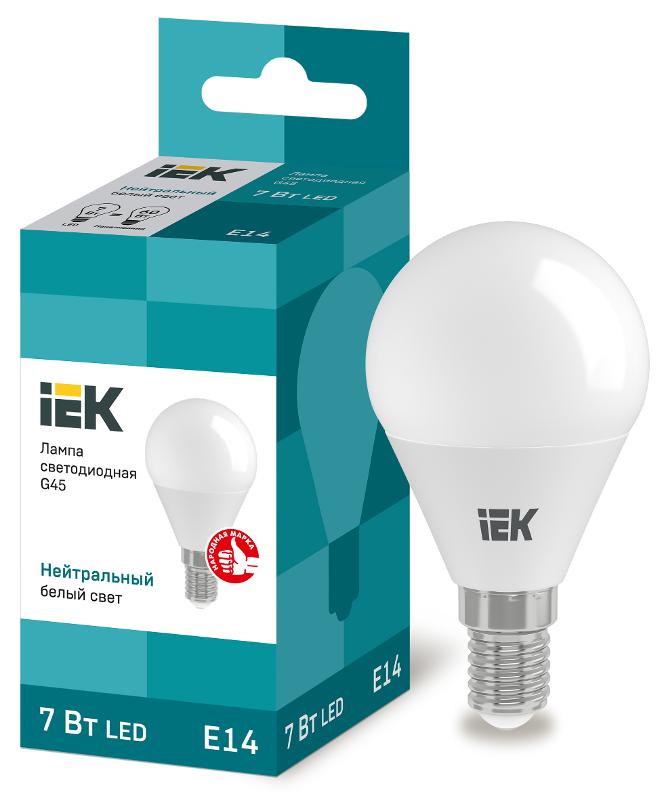 Лампа светодиодная LED 7Вт Е14 220В 4000К G45 шар | LLE-G45-7-230-40-E14 | IEK — IEK (ИЭК)