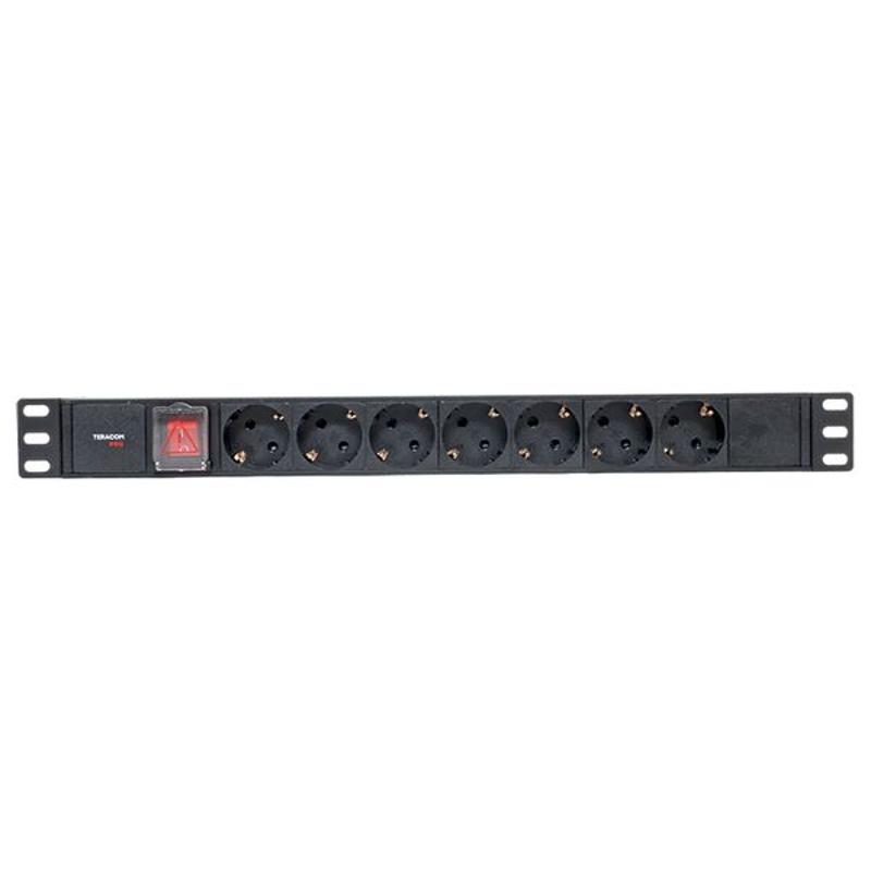 Блок розеток PDU TERACOM PRO 19" 1U 10А/250В 7 розеток Schuko с выключателем разъем C14 | TRP-HPD-LS-10A-7SH-C14 | EKF — миниатюра 14