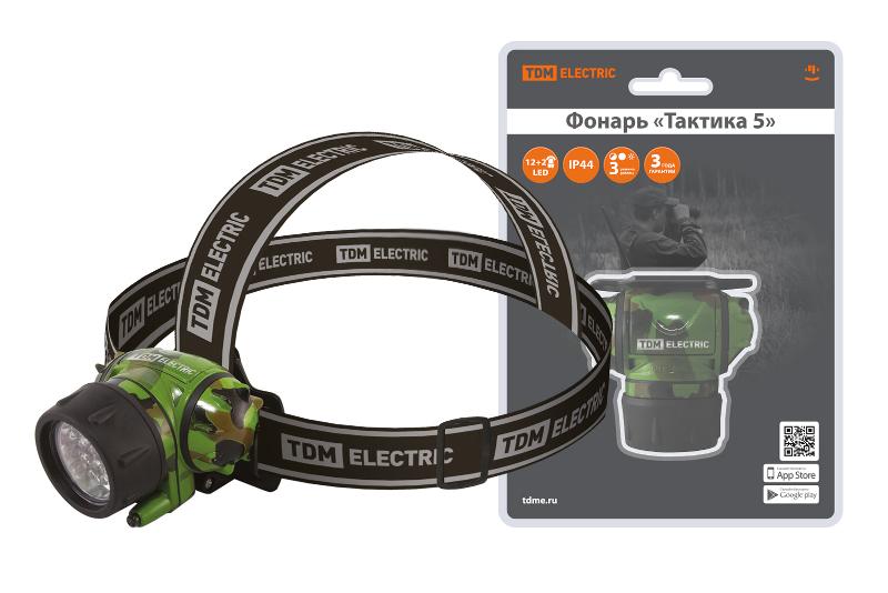 Фонарь налобный "Тактика 5" 12+2 LED, 94 лм, бат. 3*AАА, | SQ0350-0096 | TDM — TDM ELECTRIC