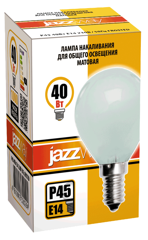 Лампа накаливания ЛОН 40Вт E14 240В P45 frosted | 3320294 | Jazzway — миниатюра 2