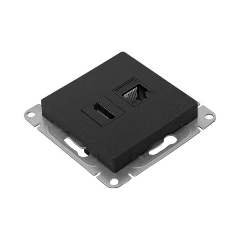Механизм розетки HDMI+RJ45 (cat5), чёрный Эпика EKF | UP1-SOB-HDMI+RJ45 | EKF — миниатюра 9