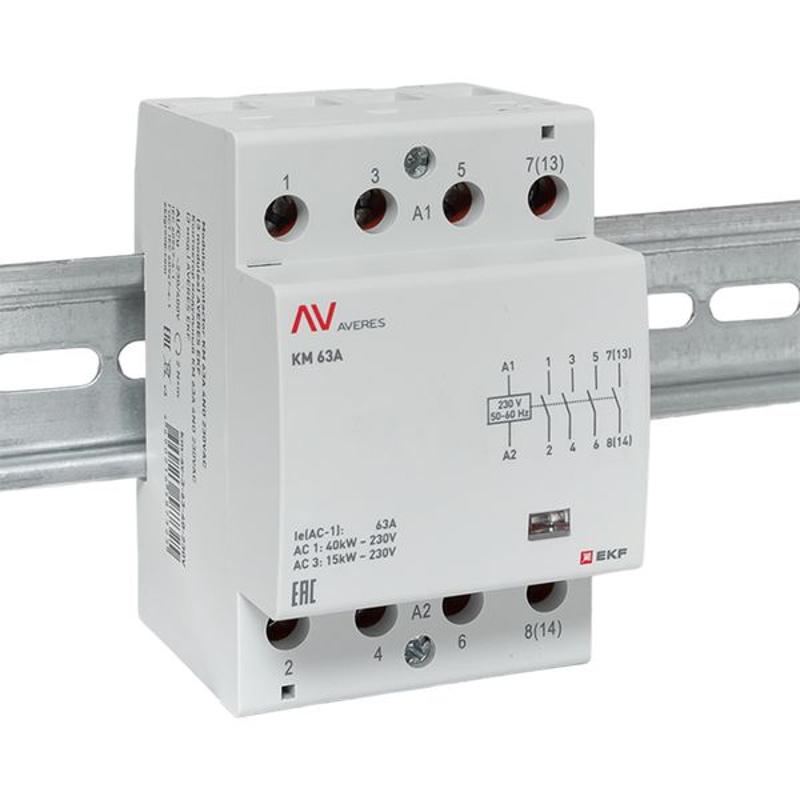 Контактор модульный КМ 63А 4NO 230VAC (3 мод.) AVERES | km-av-3-63-40-230V | EKF — миниатюра 2