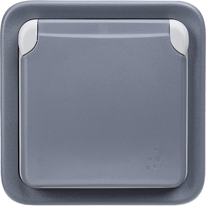 Plexo Серый Розетка с/з с крышкой винт. зажим наружный монтаж 16А (в сборе) IP55 — миниатюра 4