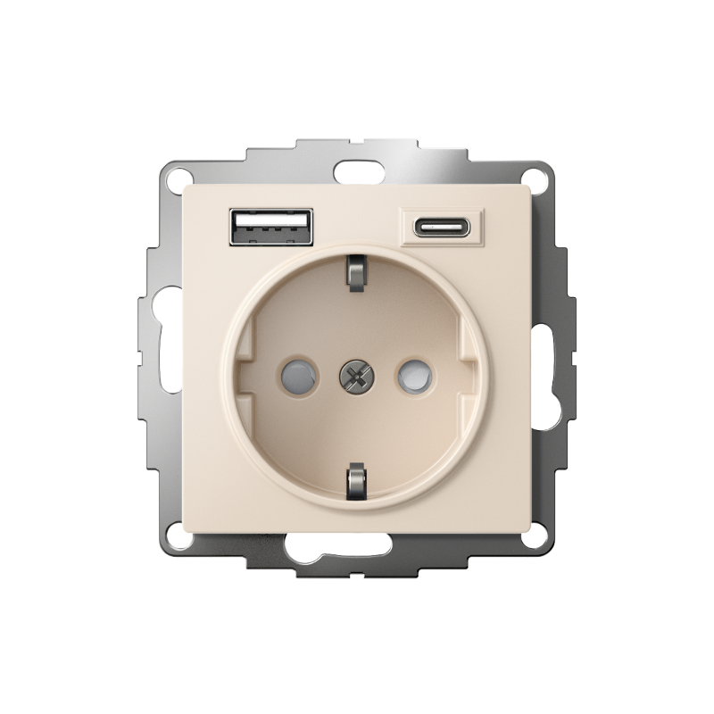 AtlasDesign Бежевый Розетка 16А c 2 USB A+C, 5В/2,4А/3,0А, 2х5В/1,5А, механизм | ATN000232 | SE — миниатюра 2