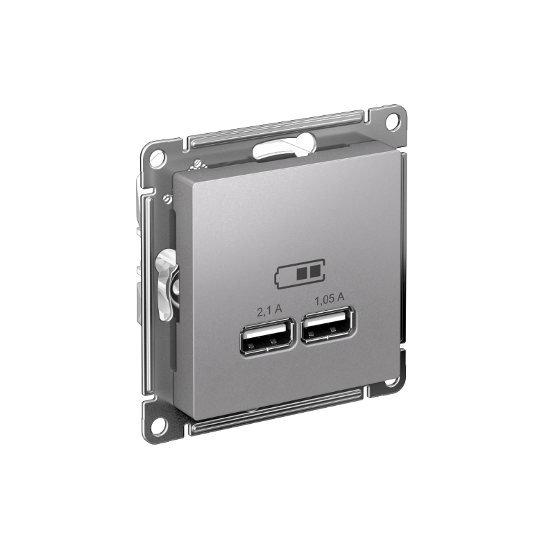 AtlasDesign Алюминий Розетка USB, 5В, 1 порт x 2,1 А, 2 порта х 1,05 А,механизм | ATN000333 | SE — Systeme Electric